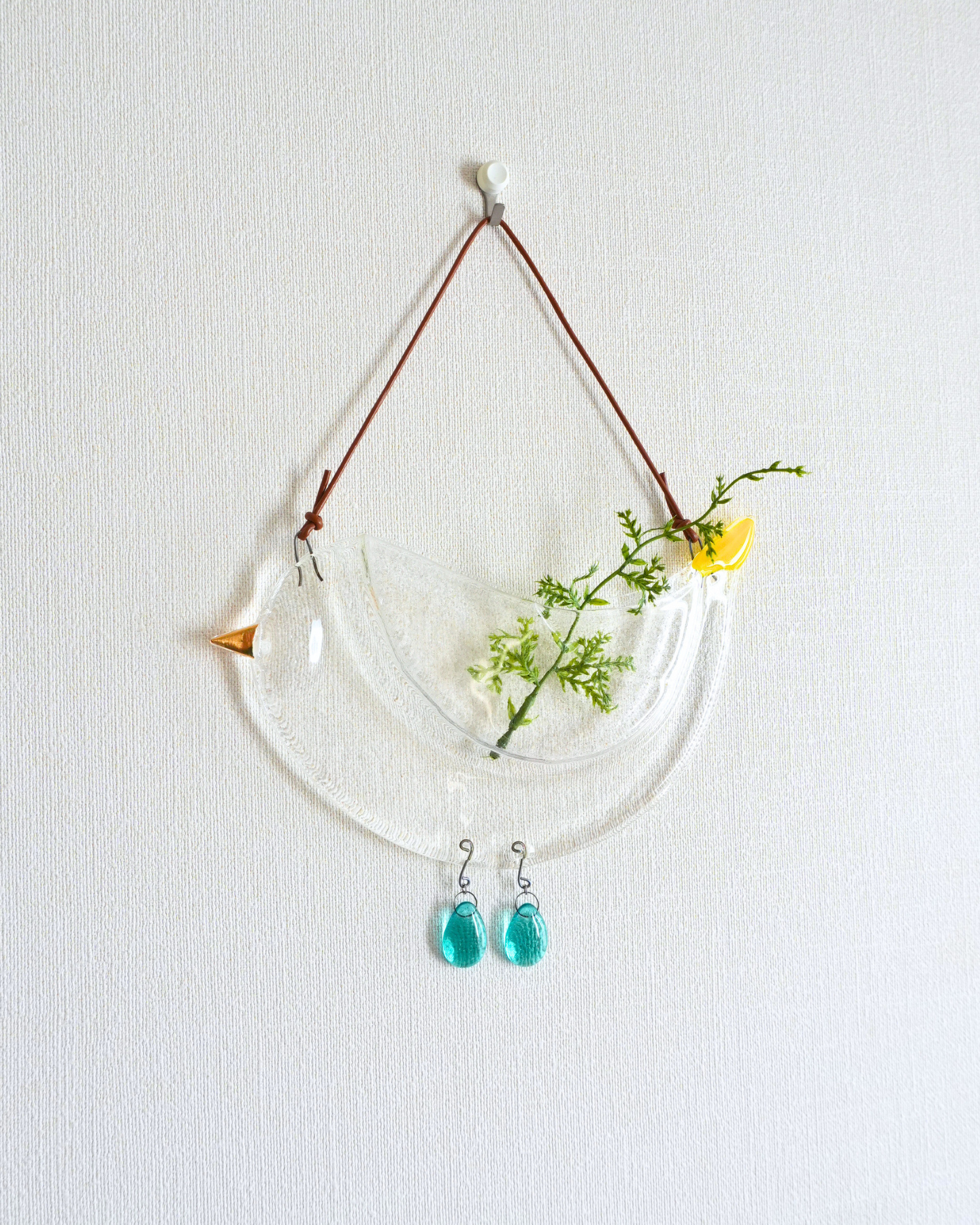 hanging bird yellow, ドライフラワー付